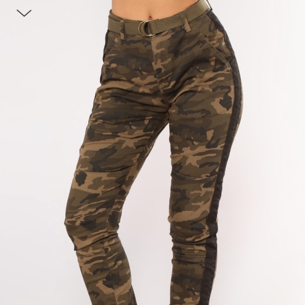 Fashion Nova Camo Pants with Black Stripe